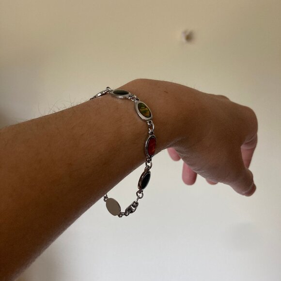 Oval Abalone Shell Silvertone Bracelet - Picture 8 of 10